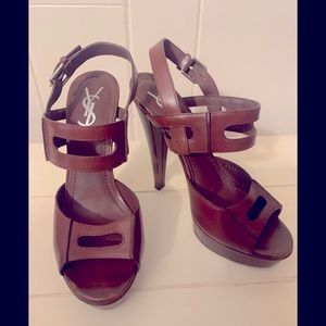 Yves Saint Laurent Brown Leather Platform Sandals